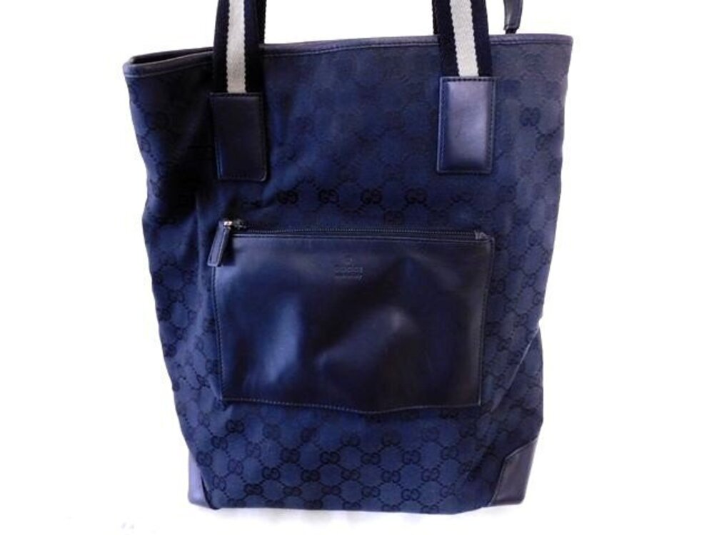 Gucci Guccissima Canvas Leather Pocket Tote Bag Black